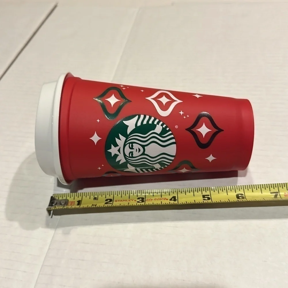 NWOT Starbucks 2023 reusable cup with red green & white colors good for refills